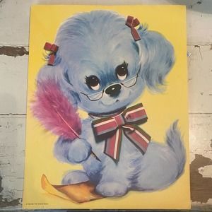 Original Vintage 1970 COLONIAL STUDIOS Kitsch Puppy Dog Print  11x14"